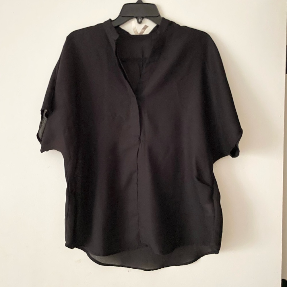 Black Sheer Button Up Top